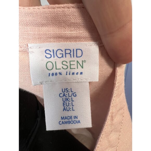 SIGRID OLSEN LINEN Button-Down Long Sleeve Tunic Shirt Womens L Peach CASUAL - Picture 10 of 10